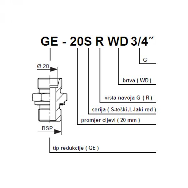 Redukcija ravna GE za visoki tlak DIN 2353 ( 24° )